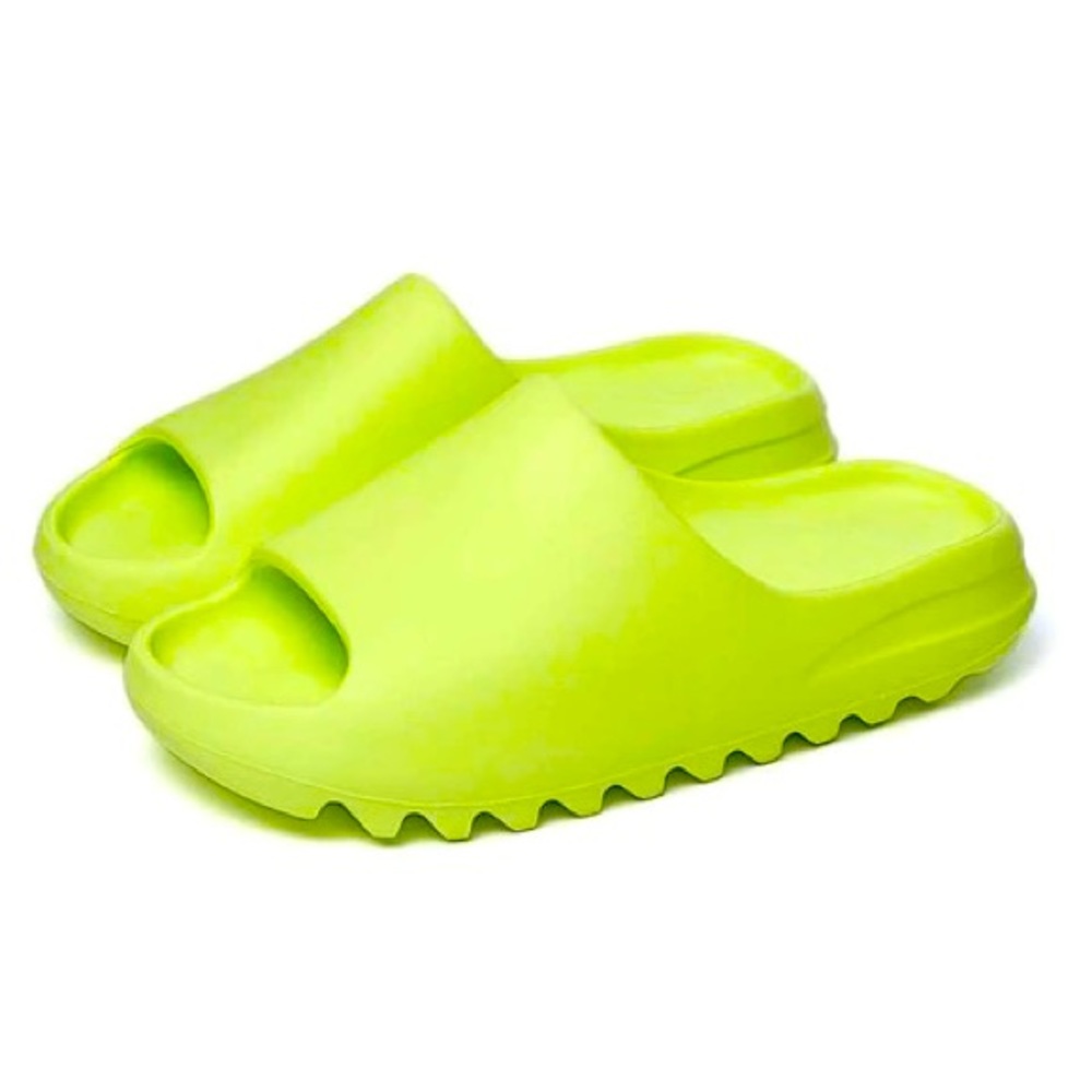 YEEZY SLIDES GLOW GREEN USED BUT CLEAN SIZE 9 IN BOX GREAT CONDITION